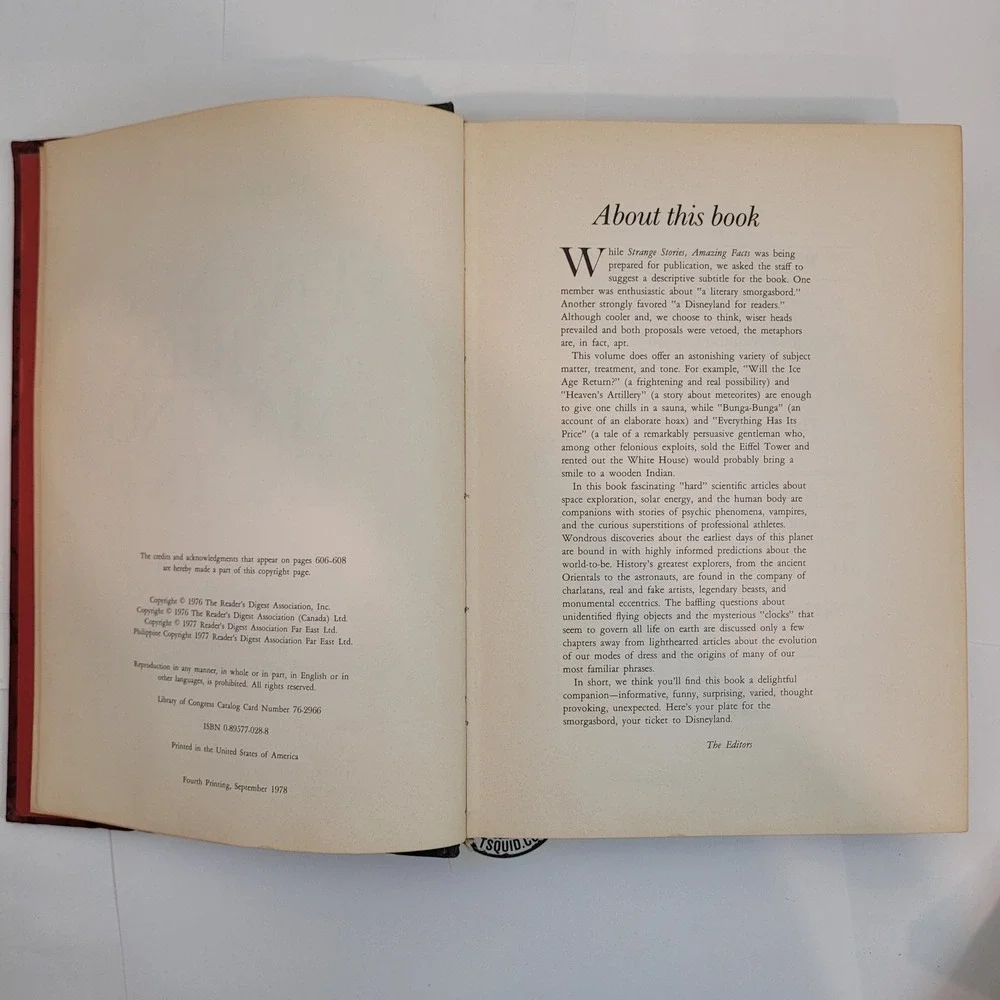 Reader's Digest Strange Stories Amazing Facts Book 1978 Vintage Hardcover Red